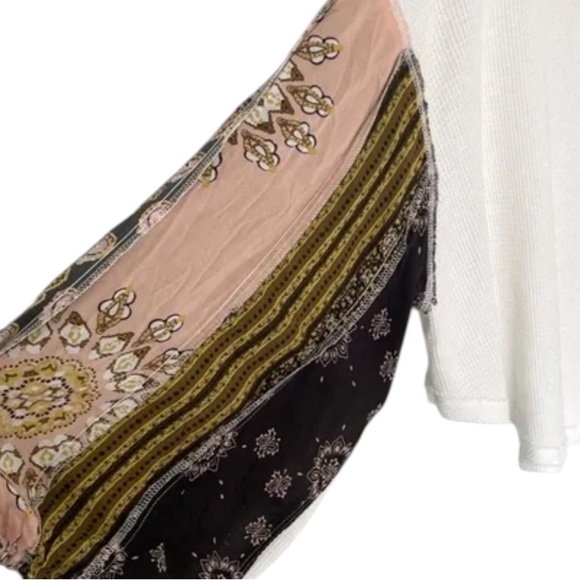 Free People We The Free Blossom Thermal Waffle Top Paisley Ballon Sleeve Size M - Picture 7 of 12